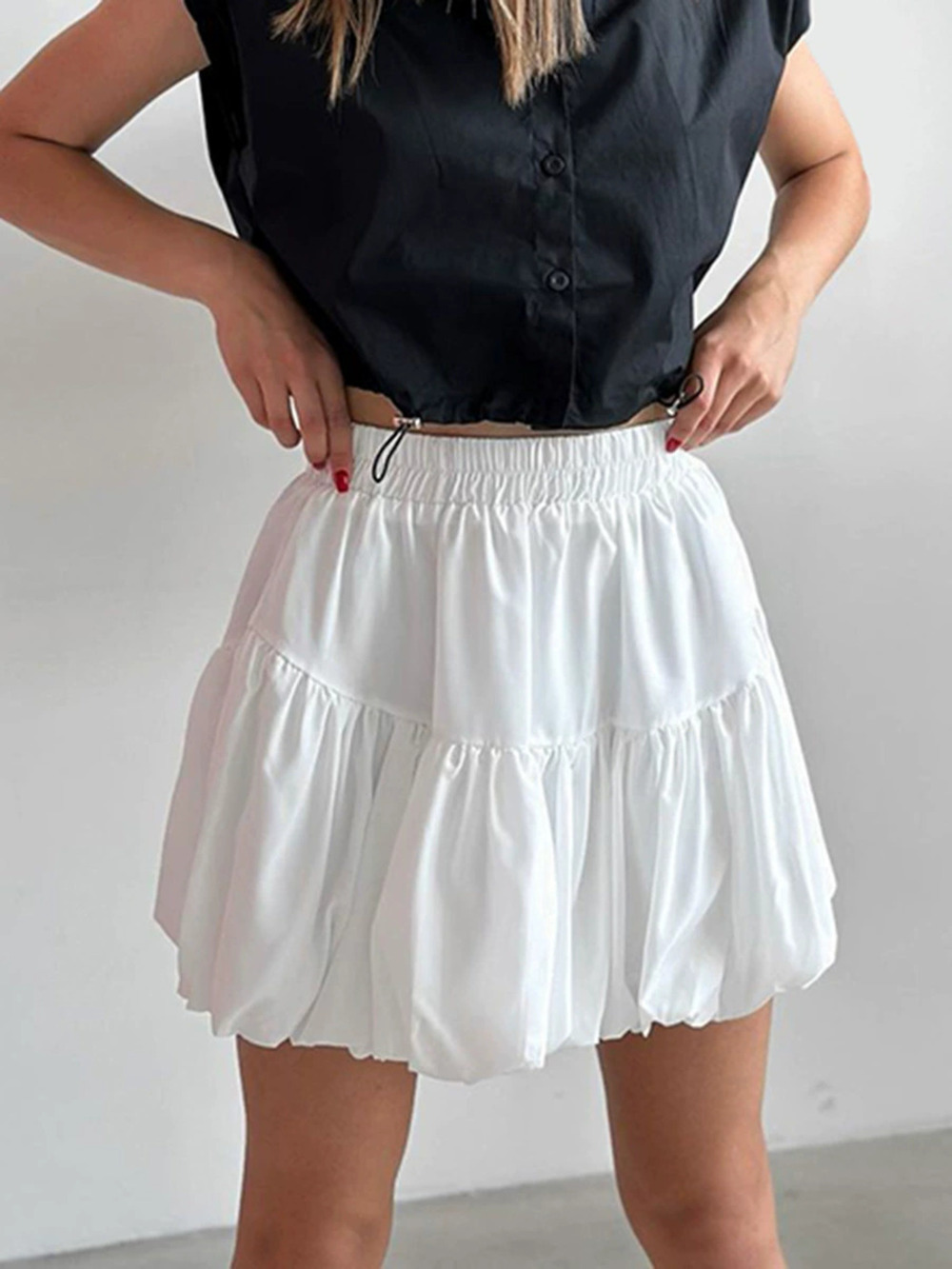 Zara White Chiffon High Waist Draped Balloon Mini Skirt Summer Office